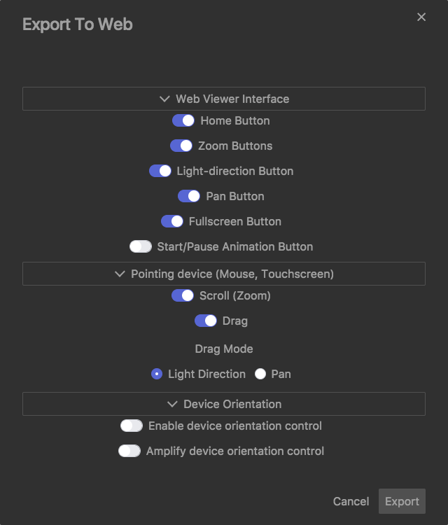 Export for Web Options